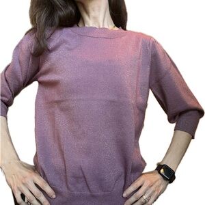 Cute! Lavender puff sleeves sparkle sweater